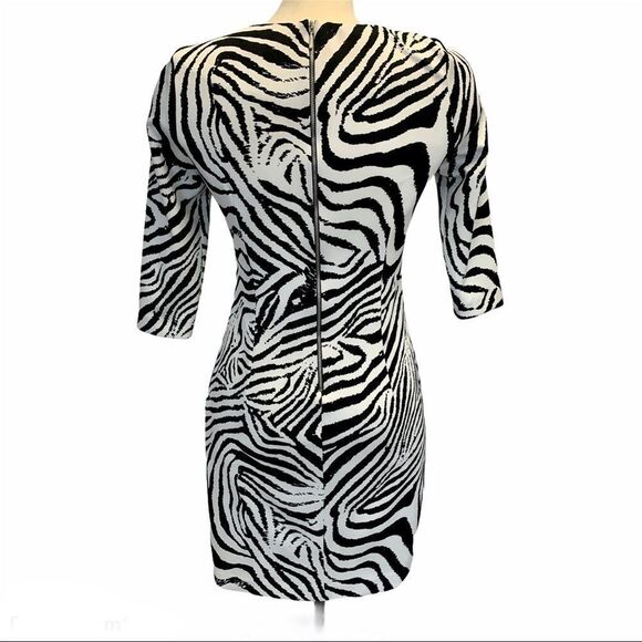ZARA black White long Sleeve Zebra Print Bodycon cocktail mini Dress Sz M - Picture 6 of 13